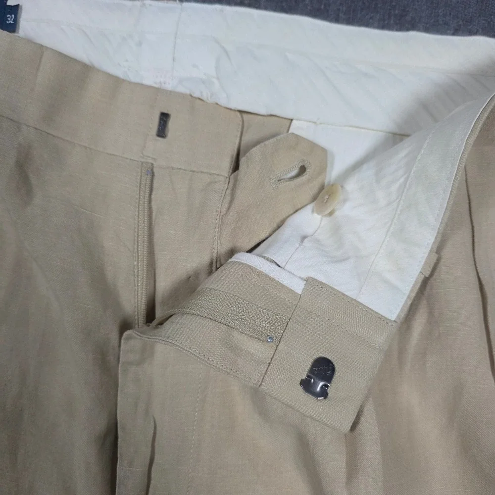 Polo Ralph Lauren Mens 34x28 Linen Silk Pleated Trousers Dress Pants Tan Khaki